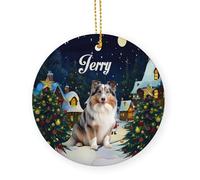 Chien De Berger des Shetland Bleu Merle Céramique Ornements De Noël, avec Ficelle Pendentif pour Décorations 7.3Cm Décoration De Sapin De Noël