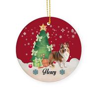 Chien De Berger des Shetland Fauve Céramique Ornements De Noël, avec Ficelle Pendentif pour Décorations 7.3Cm Déco Sapin Noël