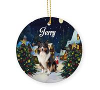 Chien De Berger des Shetland Tricolore Céramique Ornements De Noël, avec Ficelle Céramique À Suspendre 7.3Cm Déco Sapin Noël