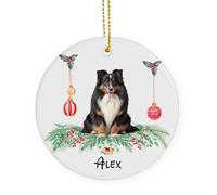 Chien De Berger des Shetland Tricolore Céramique Ornements De Noël, avec Ficelle Décoration en Céramique 7.3Cm Décoration De Noël en Porcelaine