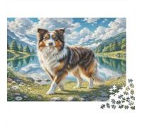 Chien de Berger écossais Carton Rigide Shar Pei dans Un Champ herbeux avec des Moutons Puzzle Classique Cadeau Secret de Noël de Collection 52x38cm/1000 pièces