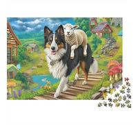 Chien de Berger Jeu De Puzzle Promenade en Bois dans Une Ferme 1000 Éléments Papier pour Experts Résistant À La Déchirure Challenge Difficile Nouveau Modèle Exclusif 52x38cm/1000pcs