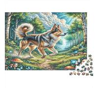 Chien de Berger Mioritic roumain Carton Mélange de Husky sur Un Chemin forestier avec des Champignons Puzzle Premium Cadeau de Noël Amusant 70x50cm/1000 pièces