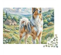 Chien de Berger Paysage Campagne Puzzle 1000 Pièces Puzzle pour Adultes Jeu de Puzzle 1000 Pièces Détente Cadeau 70x50cm/1000pcs