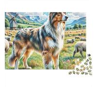 Chien de Berger Paysage de Prairie Puzzle 1000 Pièces Papier Jeu de Puzzle 1000 Pièces pour Adultes Détente Décor Cadeau 52x38cm/1000pcs