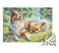 Chien de Berger polonais des Basses Terres 1000 Pièces Puzzle Impossible Belle Décoration Familiale Collie dans Le Champ de Fleurs Puzzles Jouets De Jeu pour Adultes 52x38cm/1000pcs