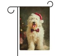 Chien de berger portant un chapeau de Noël, drapeau de jardin, vacances saisonnières, toile de jute double face, drapeaux d'extérieur pour maison, cour, 30,5 x 45,7 cm