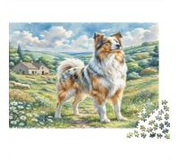 Chien de Berger Puzzle 1000 Pièces pour Adultes Paysage Champêtre Jeu de Puzzle Déstress Décor Maison Cadeau 70x50cm/1000pcs