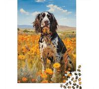 Chien de Champ Puzzle 1000 Pièces Papier Puzzle pour Adultes Champ de Fleurs Coffret Puzzle 1000 Pièces Décoration Détente 38x26cm/1000pcs