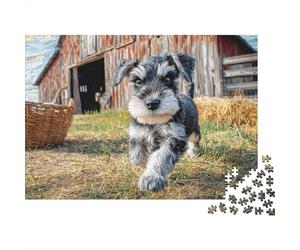 Chien de Compagnie 1000 Pièces Puzzle Unique Jeu Cadeau Unique Mini Schnauzer à la Ferme Puzzles Jouets De Jeu pour Adultes Et Enfants 52x38cm/1000pcs