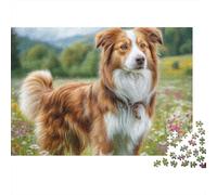 Chien de Compagnie Mignon 1000 Pièces Puzzle Impossible Belle Décoration Familiale Berger Australien en Fleurs Puzzle Jouets De Difficiles pour La Famille 52x38cm/1000pcs