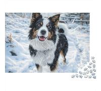 Chien de Compagnie Mignon 1000 Pièces Puzzle Impossible Belle Décoration Familiale Border Collie dans la Neige Puzzles Jouets De Difficiles pour Adultes 38x26cm/1000pcs