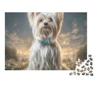 Chien de Compagnie Mignon 1000 Pièces Puzzle Impossible Belle Décoration Familiale Yorkie avec Blue Bow Puzzle Jouets De Jeu pour Adultes 70x50cm/1000pcs