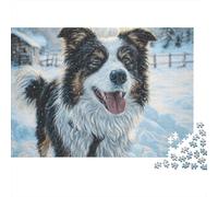 Chien de Compagnie Mignon 1000 Pièces Puzzle Unique Belle Décoration Familiale Border Collie dans la Neige Puzzles Jouets De Difficiles pour Adultes 52x38cm/1000pcs