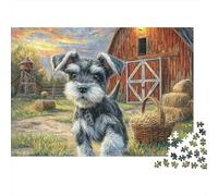 Chien de Compagnie Mignon 1000 Pièces Puzzle Unique Belle Décoration Familiale Mini Schnauzer à la Ferme Puzzle Jouets De Difficiles pour La Famille 52x38cm/1000pcs