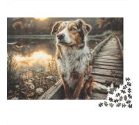 Chien de Compagnie Mignon 1000 Pièces Puzzle Unique Décoration Moderne Aussie Mix sur Pont en Bois Puzzles Jouets De Jeu pour Adultes Et Enfants 38x26cm/1000pcs