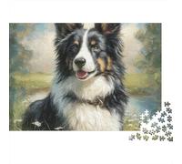Chien de Compagnie Mignon 1000 Pièces Puzzle Unique Jeu Cadeau Unique Border Collie dans Le Champ Puzzles Jouets De Jeu pour La Famille 70x50cm/1000pcs
