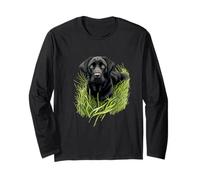 Chien de Laboratoire Noir dans l'herbe Retriever Canine Art Nature Manche Longue