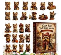 Chien de l'Avent 2026 2D plat 24 jours acrylique Yorkshire Terrier | Figurines de chien pour sac - Compte à rebours pour maison, chambre, bureau, magasin, hôtel, église, arbre guirlande, fenêtre