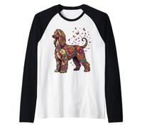 Chien de lévrier Afghan coloré Floral Papillon Fleurs botanique Manche Raglan