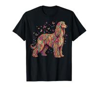 Chien de lévrier Afghan coloré Floral Papillon Fleurs botanique T-Shirt