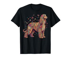 Chien de lévrier Afghan coloré Floral Papillon Fleurs botanique T-Shirt