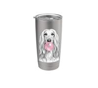 Chien de lévrier afghan soufflant un chewing-gum rose Gobelet isotherme en acier inoxydable double paroi