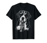 Chien de Montagne Suisse Buvant du café glacé drôle T-Shirt Graphique avec Valeur