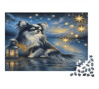 Chien de Nuit étoilé Puzzle 1000 Pièces avec Emboîtement Parfait, Puzzle d'art défi Entre Amis pour Un Tableau À Encadrer, Superbe Idée Cadeau 38x26cm/1000pcs