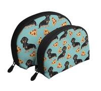Chien de Pizza Teckel, Trousse de Maquillage Coquille Femme Petit Porte-Monnaie Trousse de Toilette Trousse à cosmétiques 2 pièces