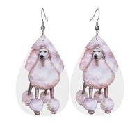 Chien De Race Caniche Royal Blanc Femme Boucles D'Oreilles Faux Cuir Pendantes Dangle