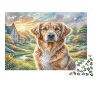 Chien de Saint-Hubert Papier Premium Terrier Courant dans Une Rue de Village avec des Reflets Puzzle à Faire soi-même Jeu Familial Amusant 52x38cm/1000 pièces