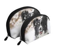 Chien des neiges Border Collie, Trousse de Maquillage Coquille Femme Petit Porte-Monnaie Trousse de Toilette Trousse à cosmétiques 2 pièces