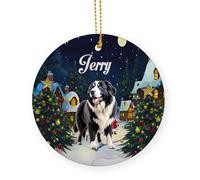 Chien des Pyrénées Noir Céramique Ornements De Noël, avec Ficelle Ornement pour Sapin 7.3Cm Décoration Arbre De Noël Pendentif