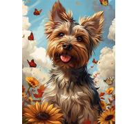 Chien Diamond Painting Adulte, Papillon Diamond Painting, DIY Round Rhinestone Crystal Point de Croix complet kit, 5D Mosaic Art Kit Pour Enfant et débutants, Murale Décoration Maison 50x70cm 0U-48