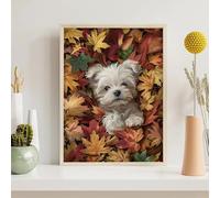 Chien Diamond PaintingFeuilles Peinture Diamant Adulte Strass Point de Croix Peinture pour Adulte Débutant, Perle Diamant Broderie Convient Pour La Décoration Murale à La Maison 70x95cm PjY7008 Q-6