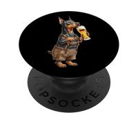 Chien Dobermann Mignon drôle boit de la bière Drapeau de l'Allemagne PopSockets PopGrip Adhésif