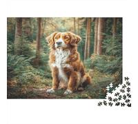 Chien Domestique Carton Épagneul Breton Assis dans la forêt Puzzle Premium Cadeau de Noël décoratif 70x50cm/1000 pièces