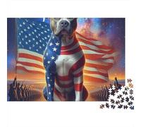 Chien Drapeau Américain Puzzle 1000 Pièces Papier pour Adultes Scène de Nuit Jeu de Puzzle 1000 Pièces Décompression Décoration Cadeau 70x50cm/1000pcs