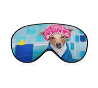 Chien drôle dans une baignoire masque de sommeil jaune canard bleu serviette bandeau pour dormir élastique occultant masque pour les yeux couverture pour une nuit complète de sommeil voyage et siest