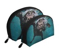 Chien drôle de Labrador Noir nageant avec Un Visage expressif, Trousse de Maquillage Coquille Femme Petit Porte-Monnaie Trousse de Toilette Trousse à cosmétiques 2 pièces