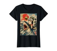 Chien drôle de Sibérie Husky équitation Requin rétro Style Japonais T-Shirt Graphique avec Valeur