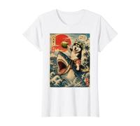 Chien drôle de Sibérie Husky équitation Requin rétro Style Japonais T-Shirt Graphique avec Valeur