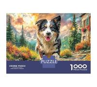 Chien en Automne Puzzle 1000 Pièces Adultes Et Enfants Dès 14 Ans Collie sur Le Chemin d'automne Pièces Parfaitement Assorties Jouets Défi Éducatifs Détente Collection 52x38cm/1000pcs