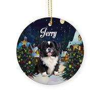 Chien Épagneul Tibétain Noir Céramique Ornements De Noël, avec Ficelle Décoration en Céramique 7.3Cm Déco Sapin Noël