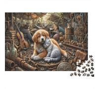 Chien et Chat AmisPuzzle 1000 Pièces en Carton Épais Steampunk désert pour Couples Relaxation Mentale Divertissement Familial Cadeau 70x50cm/1000pcs