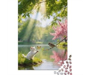 Chien et Oiseau Puzzle Printemps&Butterfly 1000 Pezzi Cartone Di Alta Qualità per Adulti, Stimolante Tempo Libero, Regalo Natale Esclusivo Decorazione Murale 38x26cm/1000pcs