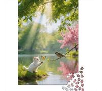 Chien et Oiseau Puzzle Printemps&Butterfly 1000 Pezzi Cartone Riciclato per Uomo E Donna, Sfida Stimolante, Regalo Compleanno Originale Decorazione 52x38cm/1000pcs