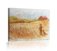 Chien fermier Toile de coucher de soleil Art mural Paysage rustique Fresques Tirages d’œuvres d’art Affiches de campagne Peinture d’affiches de campagne pour salon Décoration de chambre 85x100cm