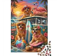 Chien Flamant Surf Puzzle, 1000 Pièces Jeu D'intérieur Adulte | 52x38cm Carton, Exercice Cérébral, Ajustement Précis, Amateurs D'art, Réduction Du Stress